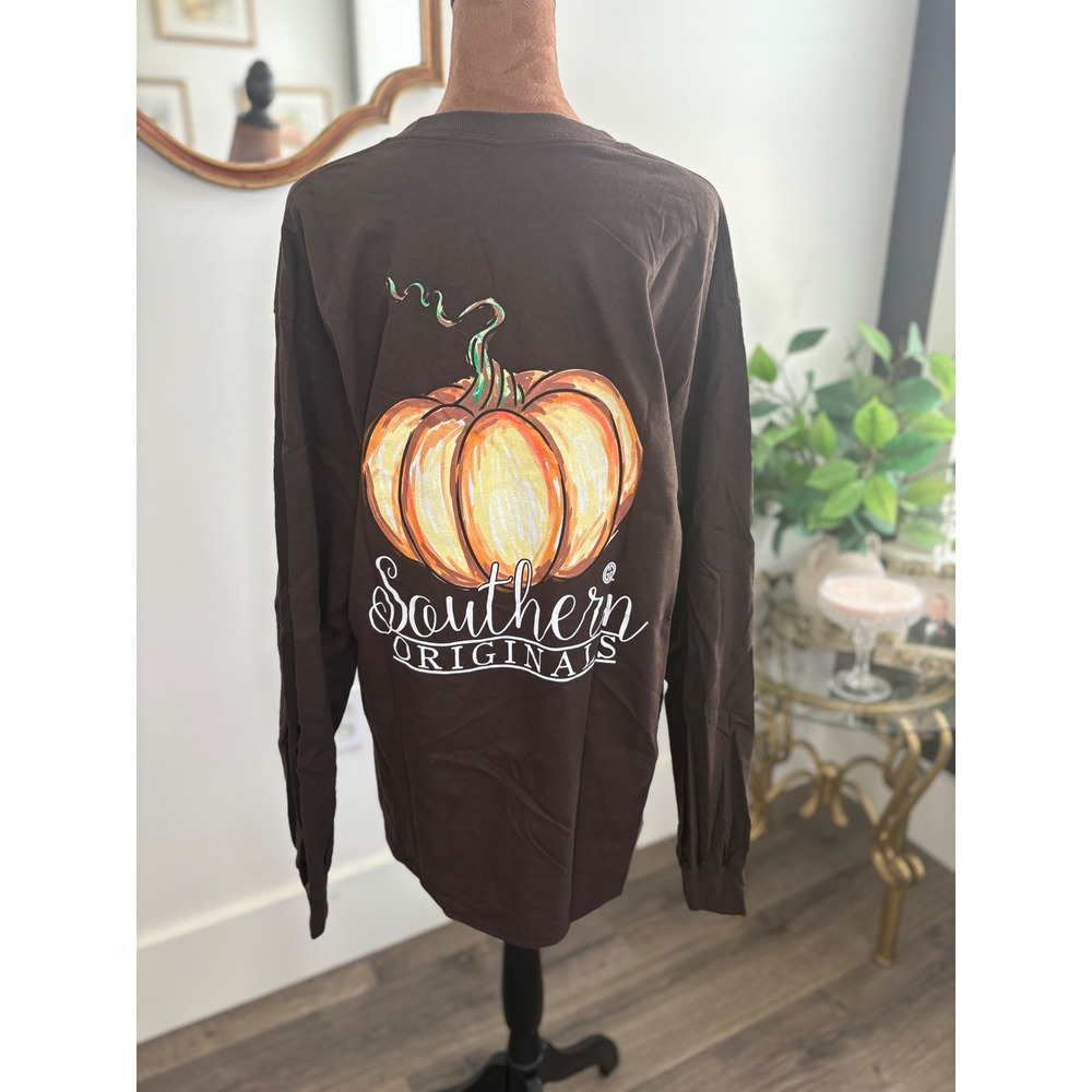 Southern Originals  Pumpkin Long Sleeve Brown T‎ Shirt Women's Large NWOT